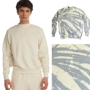 NWT Les Tien Heavyweight Mock Neck Sweatshirt in Yellow Grey Tie Dyed Unisex XS